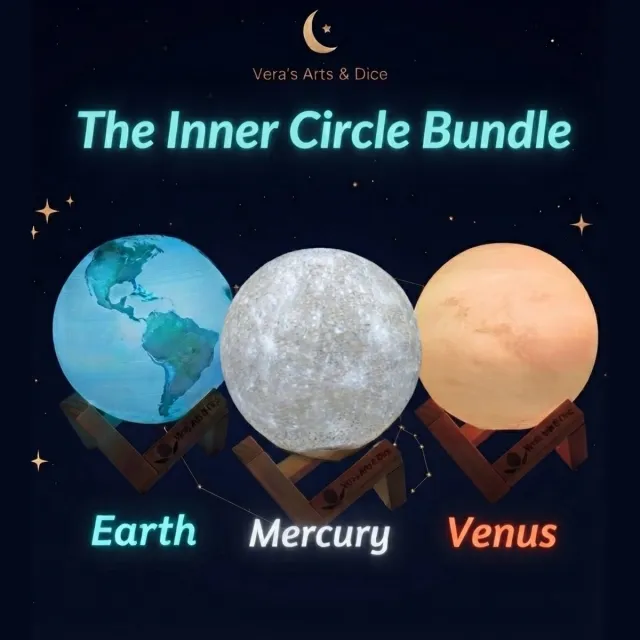 Vera's Arts & Dice Planeet Lampen - The Inner Circle Bundle - Planeten Bundels - Aarde Mercurius Venus Meerkleurig