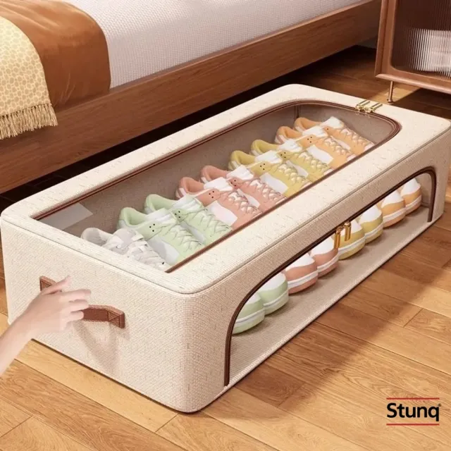 Stunq Schoenenbox onder bed met doorzichtig venster - Stijl AL (60x30x15 cm) Beige