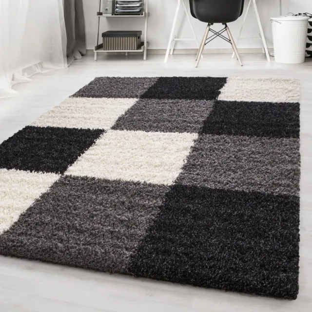 Muratap Basic Shaggy Geblokt vloerkleed Zwart / Wit Hoogpolig- 160x230 CM
