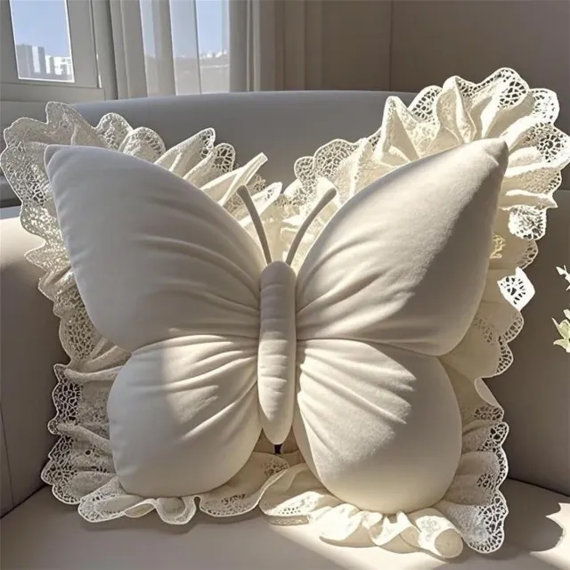 Ulisem Kussen - Vlinder ontwerp dierbaar multifunctioneel kussen - 43x31 cm groot - Zachte pluche stof - Grote PP katoen vulling - Als zitkussen en rugsteun - Voor woonkamer en auto - Ook als decoratie - Wit
