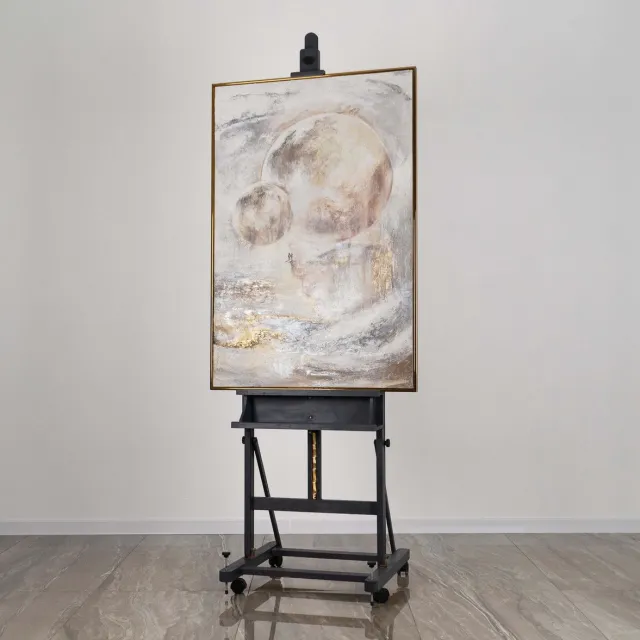 YS Canvas schilderij 120x80 cm handgeschilderd sterrenverbinding kosmisch – YS-Art Gallery – Mysterieuze wanddecoratie voor woonkamer – Modern schilderij voor hal Gold