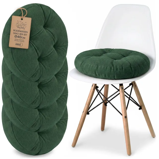 Amazinggirl Stoelkussen Ronde Zitting 40 cm - Set van 4 Kussen voor Stoel Binnen Scandinavisch Stijl Comfortabel Zacht Wasbaar Ribfluweel voor Kantoor en Thuis Groen
