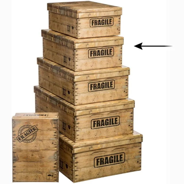 5Five® 5Five Opbergdoos/box - 4x - houtkleur - L36 x B24.5 x H12.5 cm - Stevig karton - Woodybox Lichtbruin
