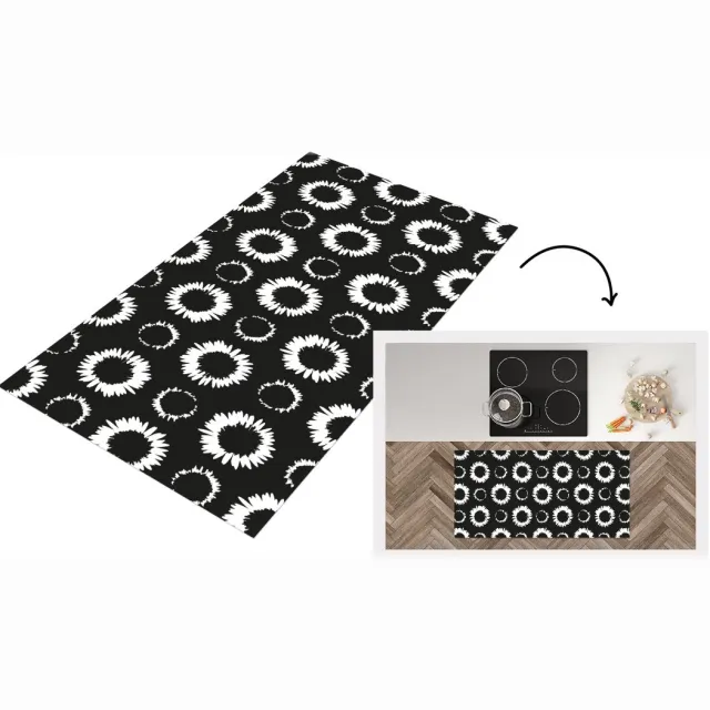KitchenYeah Keukenloper - Loper keuken - Bloemen - Patronen - Zwart - Keukenloper vinyl, foto 2