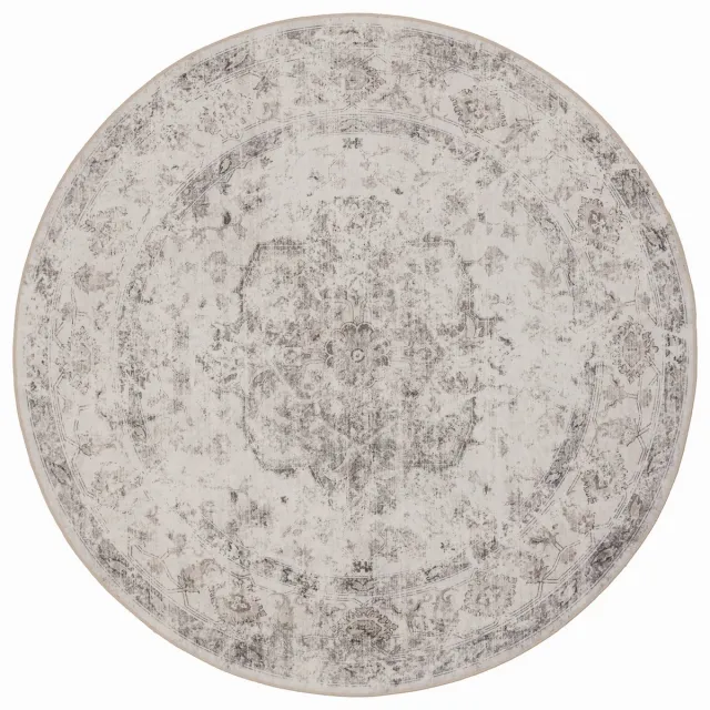 Moonay Rond Vintage Vloerkleed Atlas Medaillon 200 cm - Wasbaar Antislip Beige