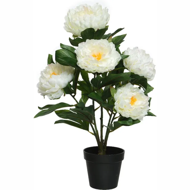 Everlands kunst pioenroos in pot - H57 cm - wit - kunst struik