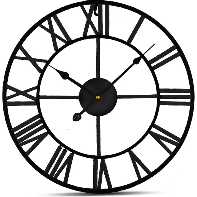 IvoQ Grote Zwarte Wandklok Metaal met Romeinse Cijfers - Stijlvol Tijdloos Design - 40 cm