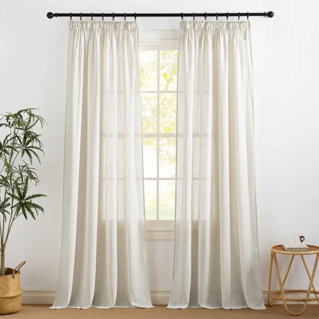 Unyqoos Bohemian Linnenlook Gordijnen met Plooiband voor Woonkamers en Slaapkamers - Set van 2, 240 x 140 cm wit