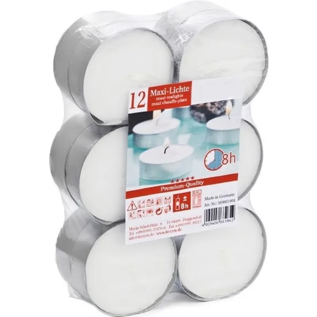 Trend Candles Waxinelichtjes - 12x stuks - 8 branduren - Geurloze kaarsen - Theelichtjes Wit