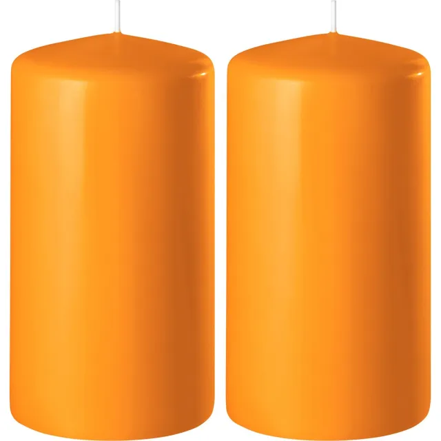 Enlightening Candles 2x Oranje cilinderkaarsen/stompkaarsen 6 x 8 cm 27 branduren - Geurloze kaarsen oranje - Woondecoraties