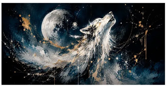 Propixel Horizontaal Plexiglas Schilderij – Hemelse Wolf Ashina – De Oorsprong – Wanddecoratie (120 × 60 cm) zwart