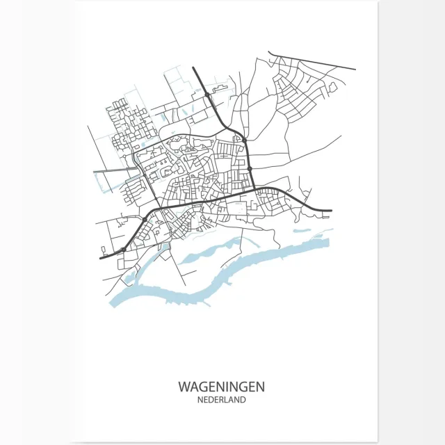 De Lange Koe Poster Wageningen | Plattegrond | 29,7 x 42,0 cm (A3) Wit