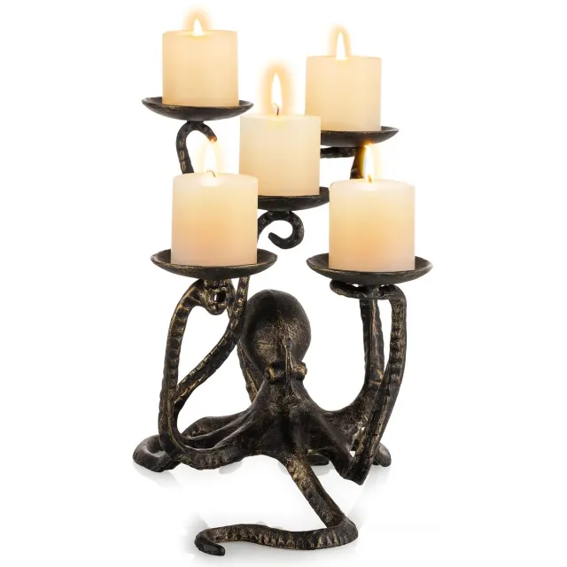 Ibenzoa Kunstzinnige Octopus Kandelaar voor Theelichtjes en Stompkaarsen met Gotisch Design Bronzen