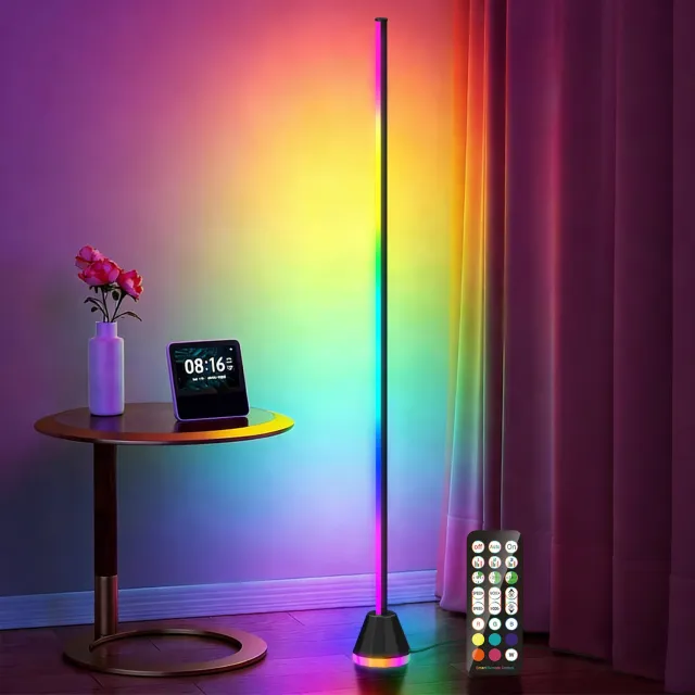 Vovtenza LED-vloerlamp-145 cm-LED vloerlamp dimbaar RGBIC - Vloerverlichting - Wit licht/meerkleurige sfeerverlichting - Ondersteunt bediening via app en afstandsbediening - Creëert de perfecte sfeer voor slaapkamers, woonkamers en speelkamers zwart
