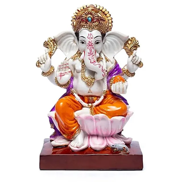 Phoenix Import Mani Bhadra Ganesha beeld – Ganeshabeeld op Lotustroon – 19 cm wit