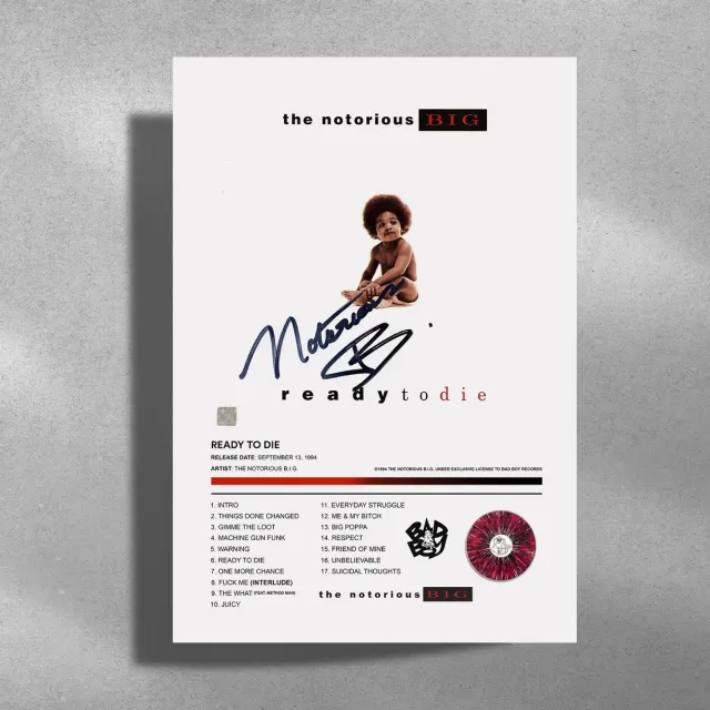 Luxe poster Biggie Smalls The Notorious BIG - Ready to die - Metalen poster 30x40cm wit