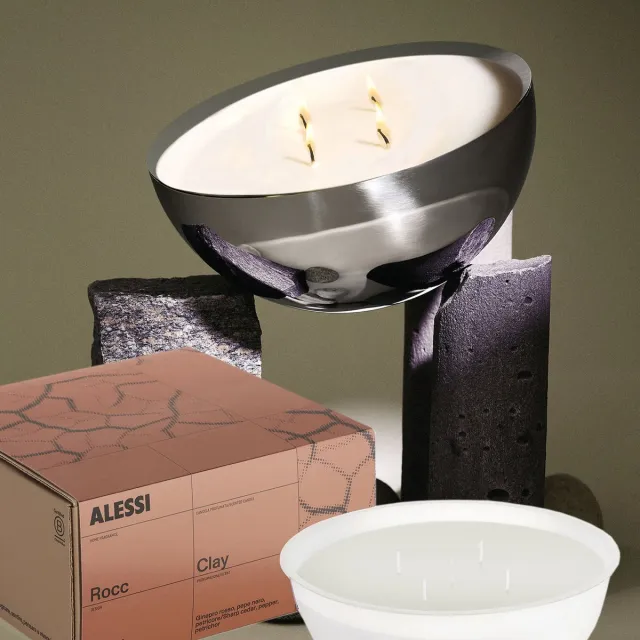 Alessi Rocc-Set-Medium-Clay-Geurkaars-mét-Container gepolijst rvs