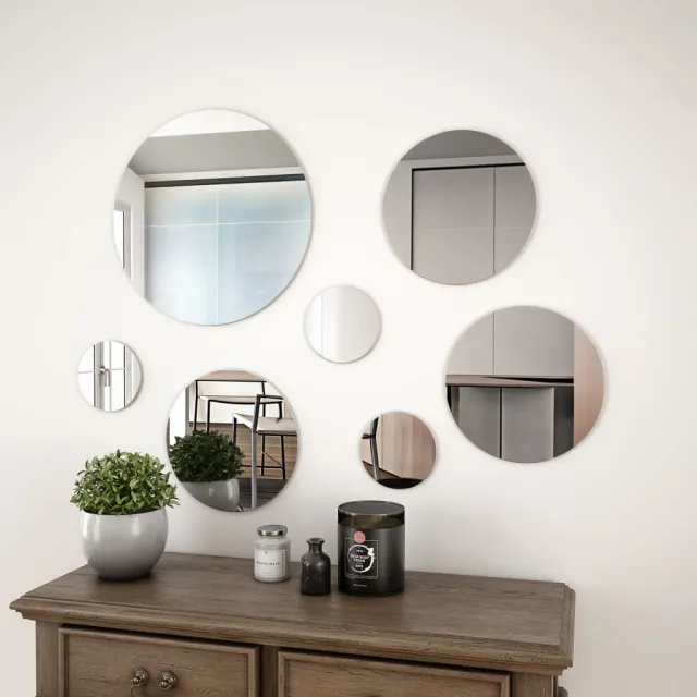 vidaXL Wandspiegelset rond glas 7-delig Zilver