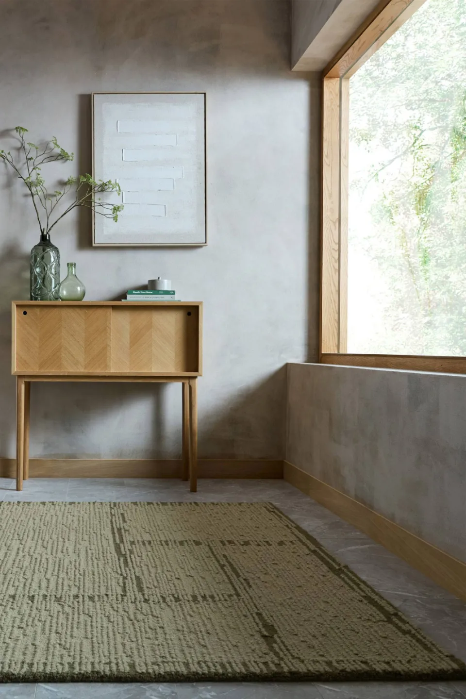 Flair Rugs Harris Modula wollen vloerkleed olijfgroen, foto 2