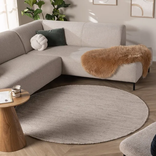 NATURL. Rond wollen vloerkleed - Bliss Beige Gemeleerd - Ø 80cm