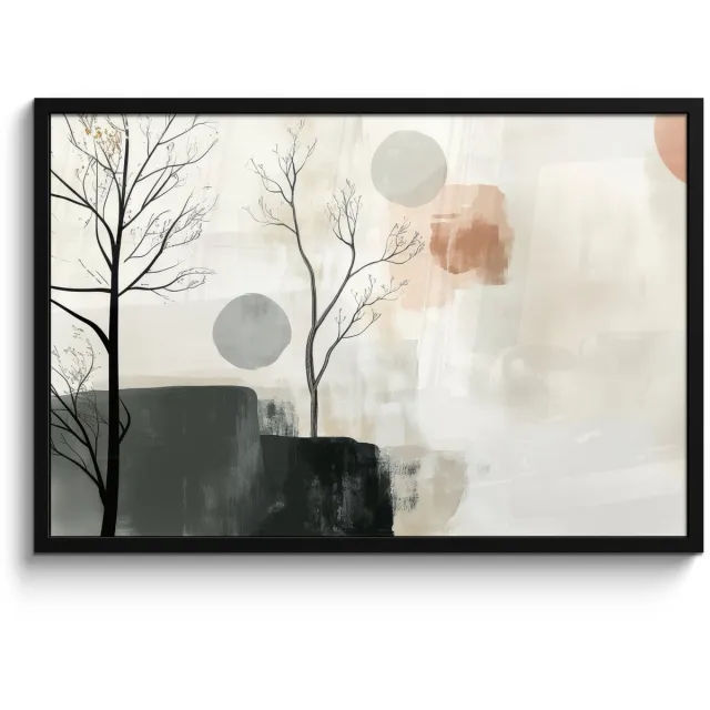 FrameYourWall Poster in lijst - Fotolijst 90x60 cm - Posters - Wabi sabi - Beige - Plant - Posterlijst zwart - Decoratie - Wanddecoratie woonkamer - Muurdecoratie slaapkamer Japandi - Natuur