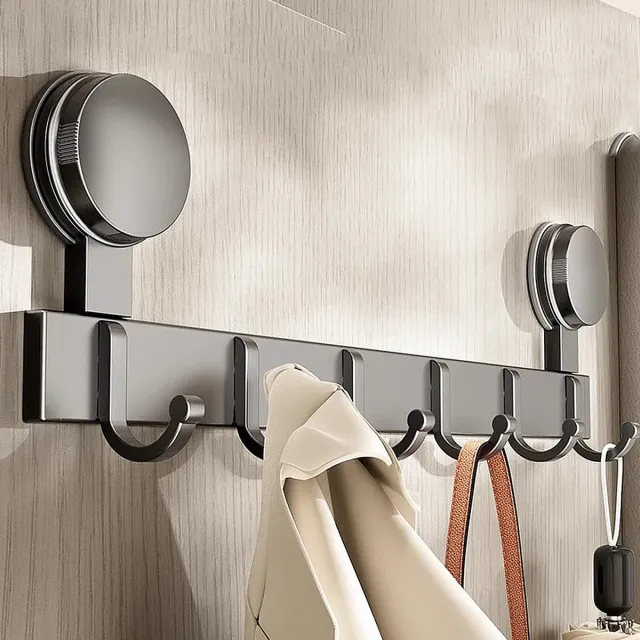 Unyqoos Vacuüm Zuignap Kledinghaken met 5 Haken voor Badkamer en Keuken Zwart