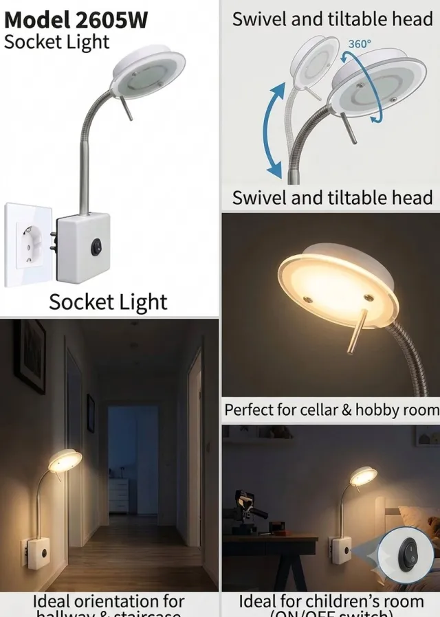 Trango Stekkerlamp 2604 in wit mat incl. 5 Watt warm wit 3000K LED module lamp, wandlamp, leeslamp, keukenlamp, nachtlampje, keukenlamp, fitting lamp