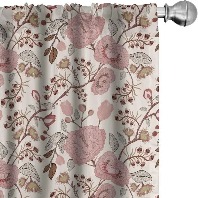 ABAKUHAUS Bloemen Gordijnen – 2x75x245 cm – microvezel, halfdonker, eierschaal zalm Eierschaalkleur zalm