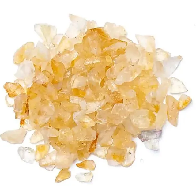 Mani Bhadra Citrien Chips - Gebrande Amethist - ±0.5-1.5 cm - Pot ±700 gram Geel