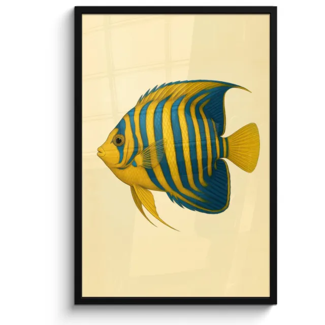 FrameYourWall Poster in lijst - Fotolijst 60x90 cm - Posters - Felgeel - Vis - Strepen - Vinnen - Posterlijst zwart - Decoratie - Wanddecoratie woonkamer - Muurdecoratie slaapkamer Vis - Vinnen - Strepen