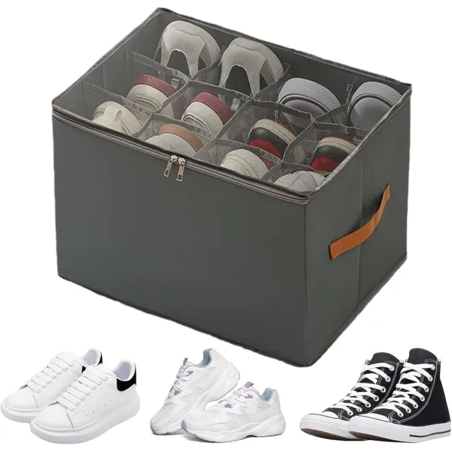 Daity Opvouwbare schoenenopbergdoos — Opbergbak met transparant deksel — Opbergcontainer in ladevorm — Ontwerp met zichtbaar compartiment — Voorzien van stevige handvatten — Ademend stofmateriaal — Ontworpen voor sneakers, sandalen en hoge hakken grijs