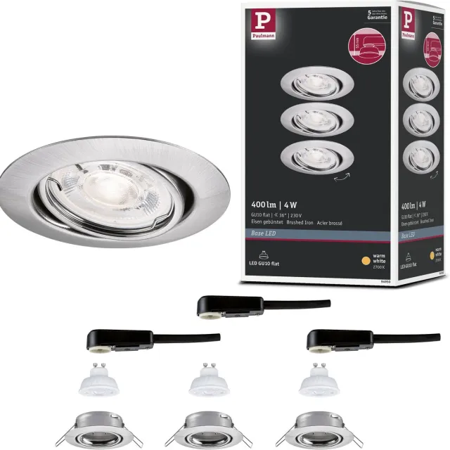 Paulmann LED-inbouwlamp Base GU10 Flat draaibaar 3x4W 3x400lm 230V 2700K Staal geborsteld