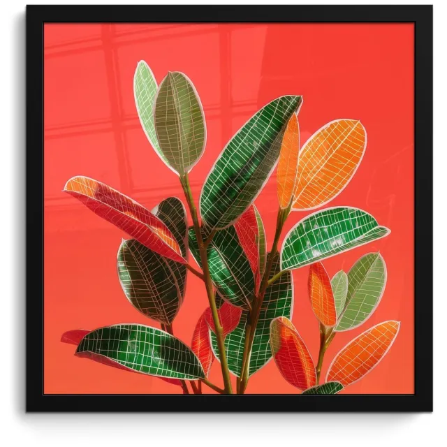 FrameYourWall Poster in lijst - Fotolijst 40x40 cm - Posters - Bladeren - Nerven - Oranje - Structuur - Posterlijst zwart - Decoratie - Wanddecoratie woonkamer - Muurdecoratie slaapkamer Bladeren - Nerven - Structuur