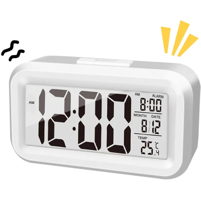 longziming Digitale Wekker met Groot LCD Display – Kalender, Temperatuur, 12/24-uurs Weergave, Nachtlicht & Sluimerfunctie – Compact, Geluidsloos en Draagbaar – Batterijgevoed – Wit