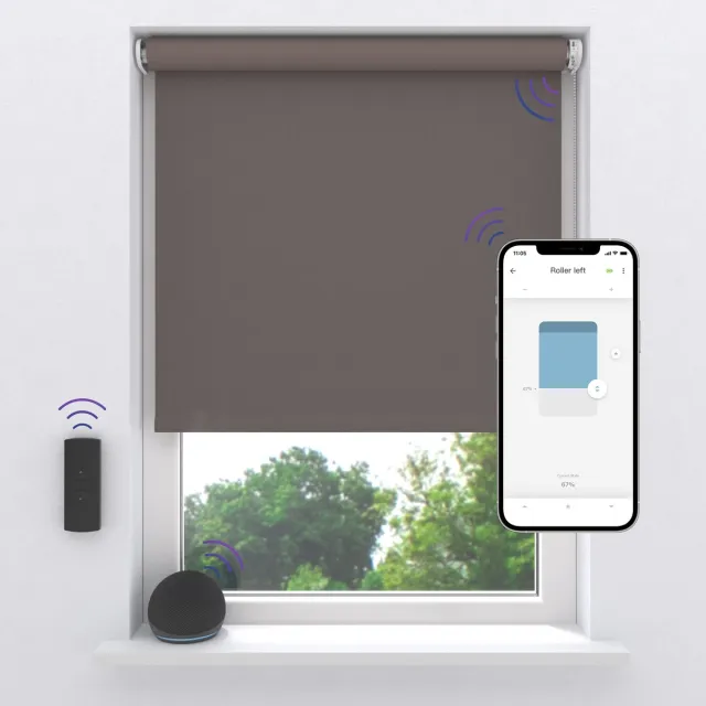 DTCH Elektrisch Rolgordijn Verduisterend - Easy Velvet - dim-out - Taupe - 60 x 190 cm - Motionblinds CMD-03