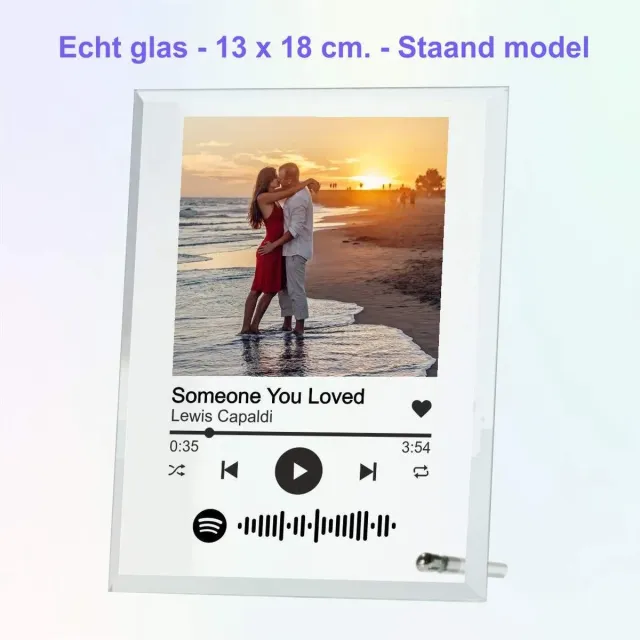 sportbeker.nl Spotify Glasplaat | 14 x 19 cm. | Moederdag Cadeau | Van echt glas met facetrand | Spotify op glas | Gepersonaliseerd met foto | sportbeker.nl | Vaderdag transparant