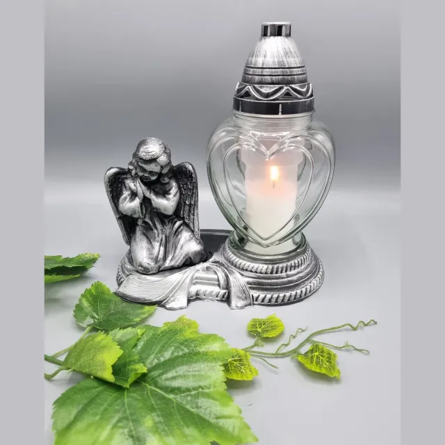 Herdenkingslichtjes Herdenkingslicht - Engel - Zilver - Hart - P39 - Grafkaars - Graflantaren - Graflicht - Grafdecoratie - Windlicht