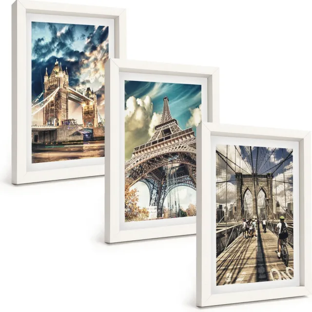 TULUP 3-Delige Schilderij Set - Bruggen en torens in Europese steden - 20x30 - Muurdecoratie - Wanddecoratie - Slaapkamer - Interieur Decoratie Witte lijst