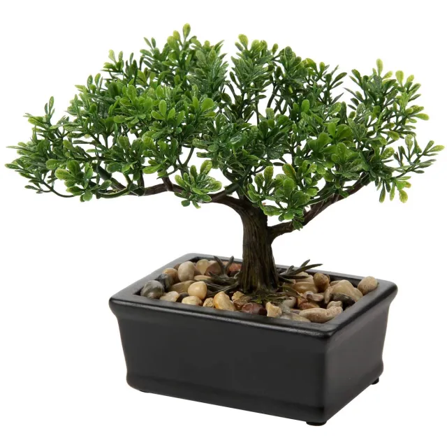 Ibenzoa Kunstzinnige Bonsai Plant in Zwarte Keramische Pot voor Stijlvolle Decoratie groen