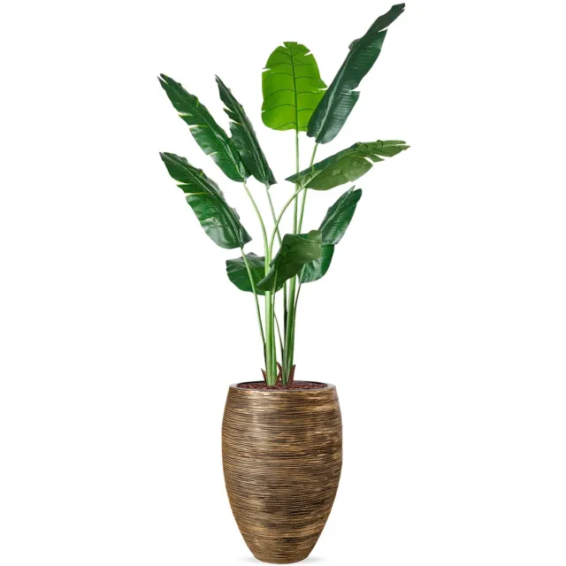 HTT Decorations Kunstplant Strelitzia in Vaas elegant Rib zwartgoud H210 cm