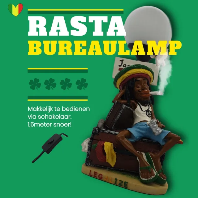 GerichteKeuze Wiet accesoires rastafari bureaulamp – grappige reggae rasta weed accessoires lamp op kast 33 cm hoog 1,5 m. snoer inclusief schakelaar | GerichteKeuze Wit