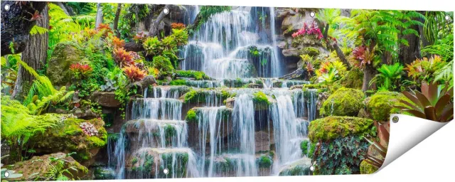 Gards Tuinposter Tropische Waterval in Thailand - 150x50 cm - Tuindoek - Tuindecoratie - Wanddecoratie buiten - Tuinschilderij Multikleur