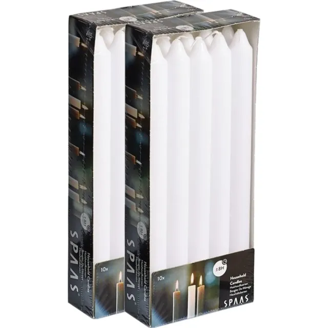Spaas Dinerkaarsen wit - 20x stuks - 24 cm - 8 branduren - lange kaarsen - tafelkaarsen