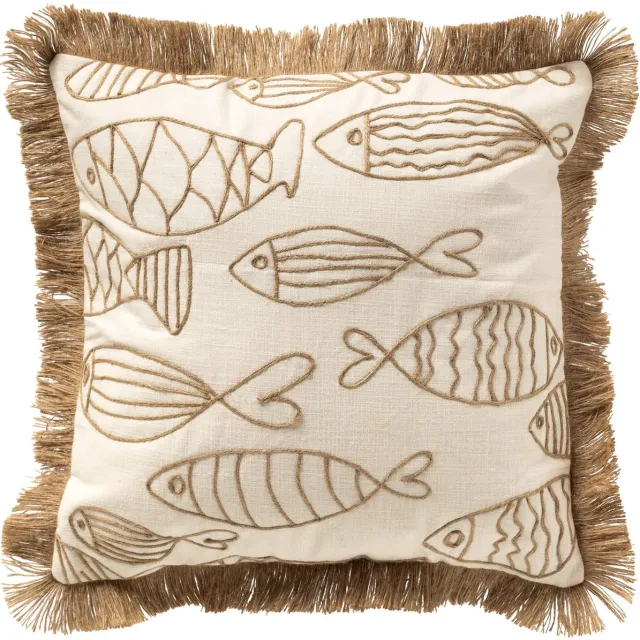 Dutch Decor NEMO - sierkussen 45x45 cm - gerecycled - jute franjes - Snow White - wit - Inclusief binnenkussen - Luxe kussens voor woonkamer & bank