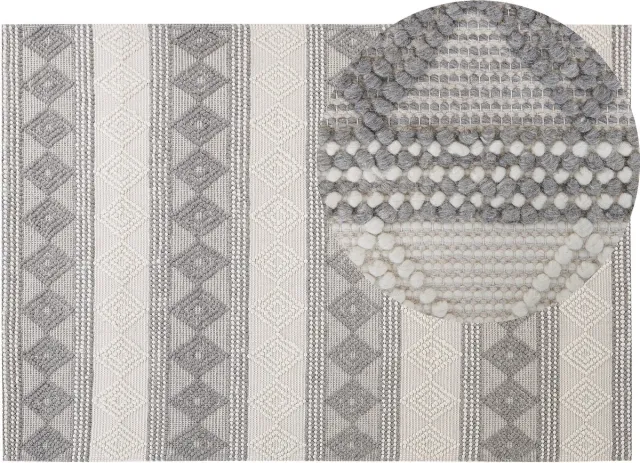 Beliani BOZOVA - Laagpolig vloerkleed - Lichtbeige - 160 x 230 cm - Wol Grijs