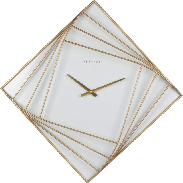 NeXtime Turning Square – Grote Wandklok – 85 × 85 cm – Metaal – Goud/Wit