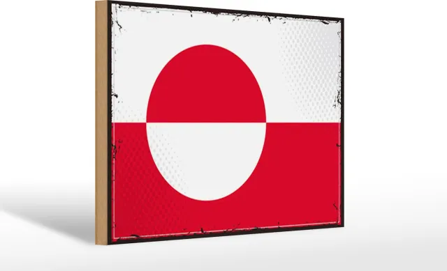 Femer Holzschild Flagge Grönlands 30x20cm Retro Flag Greenland Rood