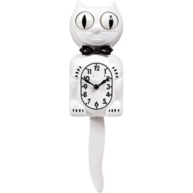 BOG Limited Edition White Iconic Retro Cat Clock - Wandklok Met Bewegende Ogen En Staart - Batterij-Aangedreven - Gemaakt In VS - Modern Huisdecoratie Item - Uniek Cadeau WIT