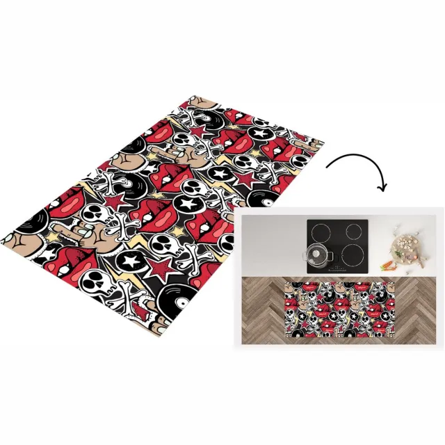 KitchenYeah Keukenloper - Loper keuken - Rock - Rock 'n roll - Patroon - Doodshoofd - Keukenloper vinyl multicolor, foto 7