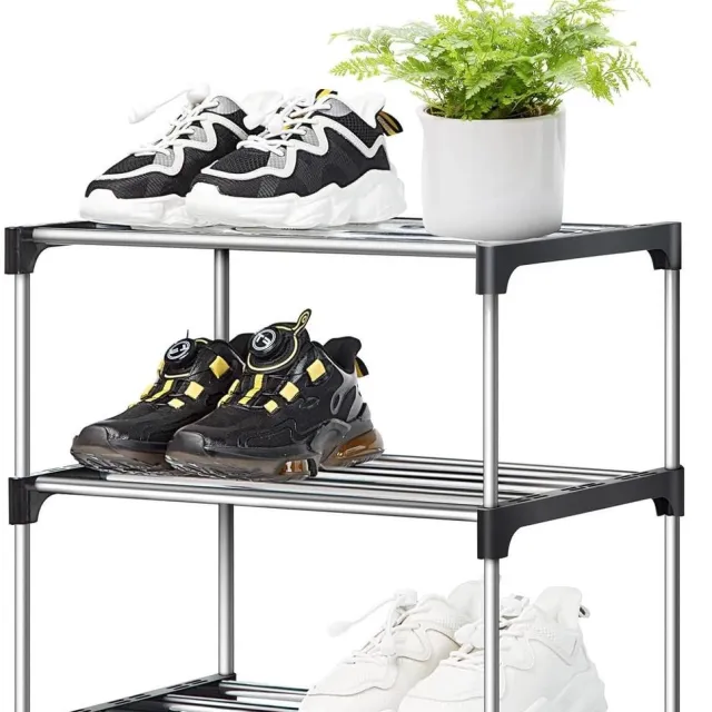 RFWR Stapelbaar Schoenenrek 3 Tier - Slank en Duurzaam Schoenopberging voor Elke Ruimte Black